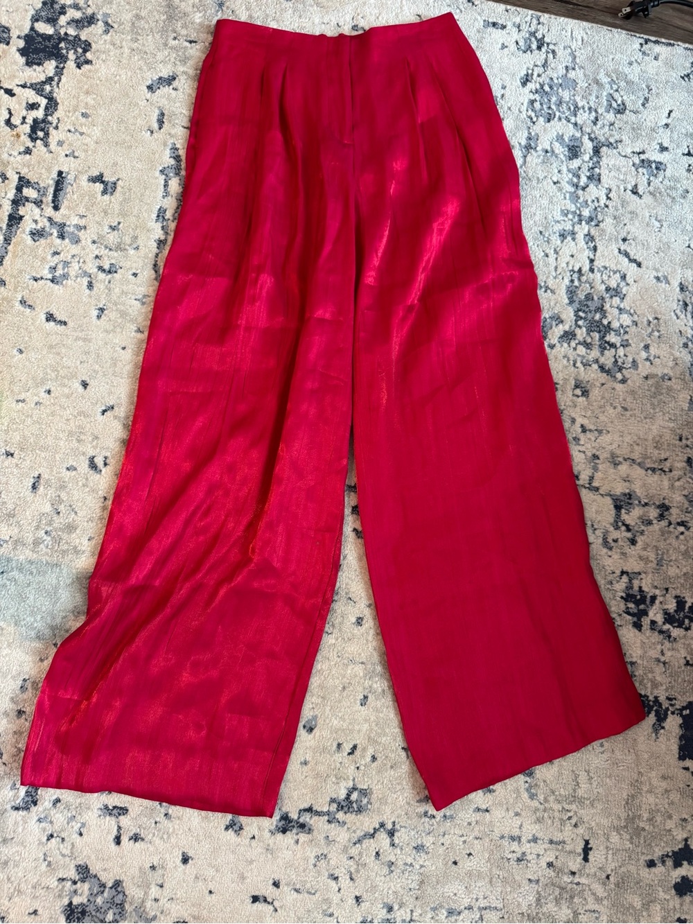 Zara Vibrant Red Wide-Leg Satin Trousers